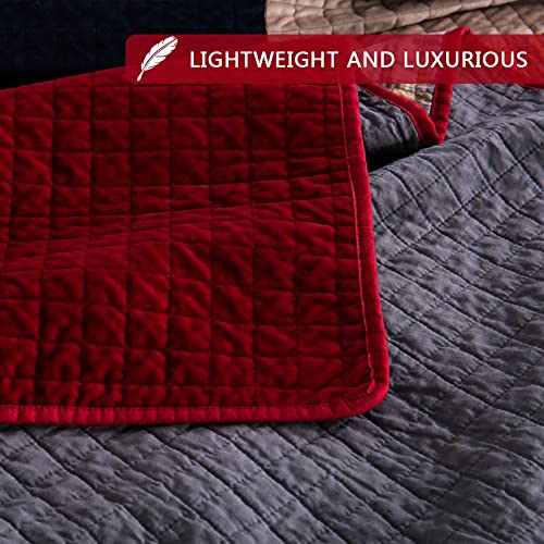 Secgo Velvet Patchwork Quilts Queen Size - 100% Cotton Bedding Set (90 * 98 Inch) With 2 Pillow Shams, Patchwork Reversible Lightweight Bedspread, Quilted Coverlet Fit All-Season #TOP2