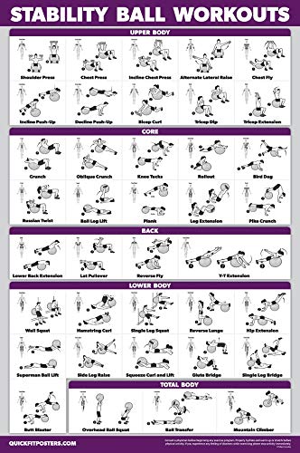 QuickFit Exercise Ball Workout Poster - Stability Ball Routine - Balance Ball