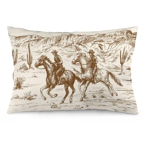 Image of Western Throw Pillow Cover Queen Size Country Theme of American Wild West Desert with Cowboys Lumbar Pillow Case Soft Standard Pillow Cases with Zipper Decorative Cushion Covers Protector,20"x30"