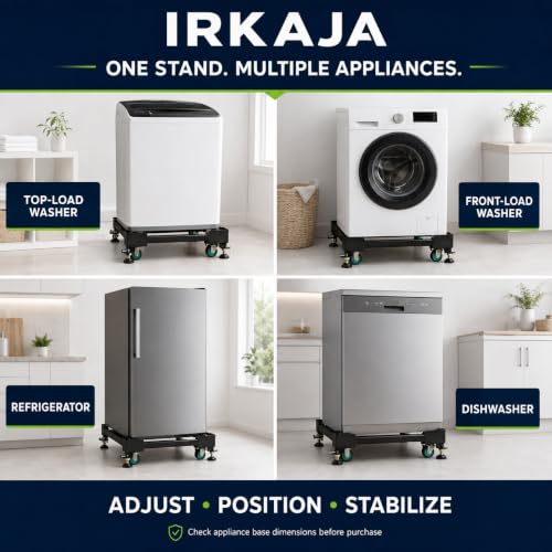 Image of Heavy Duty Adjustable Wheeled Metal Washing Machine Stand /Trolley for Front /Top Load Washers, Refrigerators & Dishwashers (Adjustable (Min.: 16 inchX20 inch, Max.: 31 inchX24 inch)