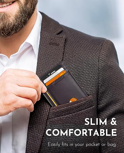 Buffway Slim Wallet For Men Or Women Minimalist Small Leather Front Pocket Wallets With Rfid Blocking And Gifts Box - Bassa Chocolate #TOP2