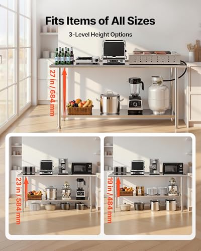 Image of VEVOR Stainless Steel Work Table, 24x72 Inch Food Prep Table with Backsplash, Commercial Kitchen Workstation with Adjustable Undershelf, Metal Heavy Duty Utility Worktable, for Restaurant Home Outdoor