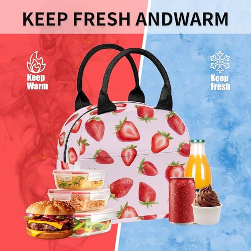 Image of Strawberry Printed Backpack Set for Girls Kids, 3Pcs Bookbag with Pencil Case for Back to School, 17 Inch Lightweight Laptop Backpack with Lunch Bag for Women Teens Office, High School