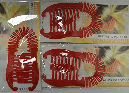 3 sets of Interlocking Banana Combs Hair Clip French Side Comb Holder 80's 90's Soft and Bendable Plastic Updo Hair Clip (Red)