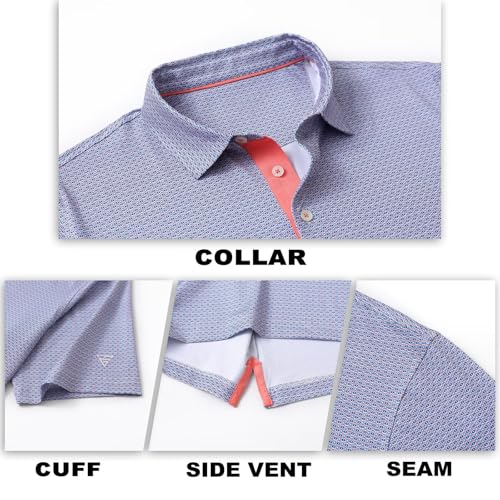 Image of M MAELREG Mens Golf Shirt Short Sleeve Dry Fit Print Moisture Wicking Performance Patterns Collared Polo Shirt