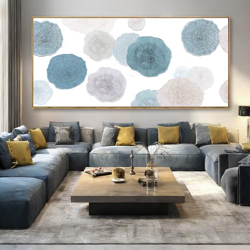 Image of VAYIMDH Blue Hand Painted Wall Art Abstract Canvas Paintings Contemporary Wall Decorations 40 inchx86 inch Bedroom Artwork Pictures for Dining Room