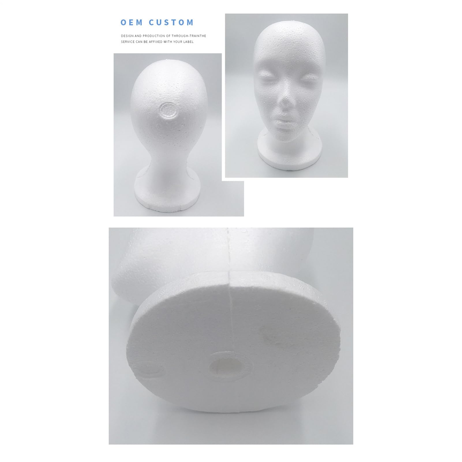 Lot de 2 Tête de mannequin en mousse pour femme, 52x27x15,5cm modèle de tête de mannequin, stand d'affichage de perruque et chapeau, Multifonction Pour lunettes de soleil, perruques, chapeaux