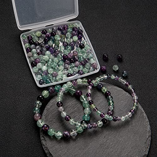 Image of 100Pcs Natural Stone Beads 8mm Fluorite Round Gemstone Loose Beads with Elastic Bracelet String for Bracelets Necklace Jewelry Making