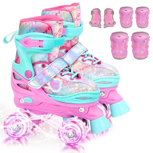 Sportneer Kids Roller Skates: 4 Size Adjustable Quad Skates with Light Up Wheels...