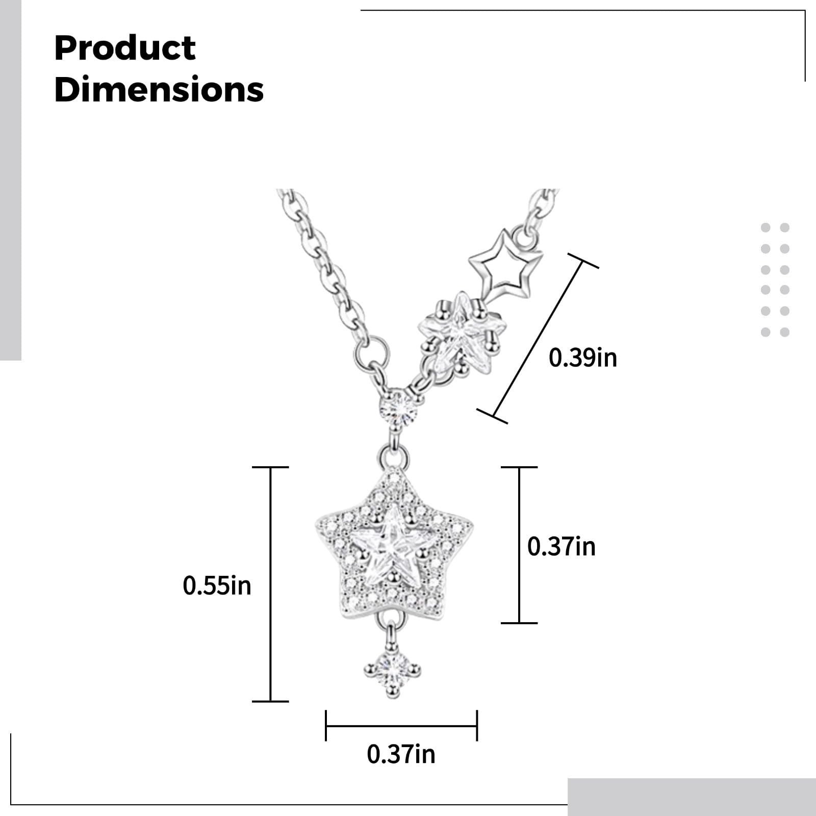 Collar de plata de ley 925, colgante minimalista de estrella de circonita, cadena ajustable, diseño de estrella de cristal, incluye caja de regalo, bolsa de sellado, paño de pulido de plata