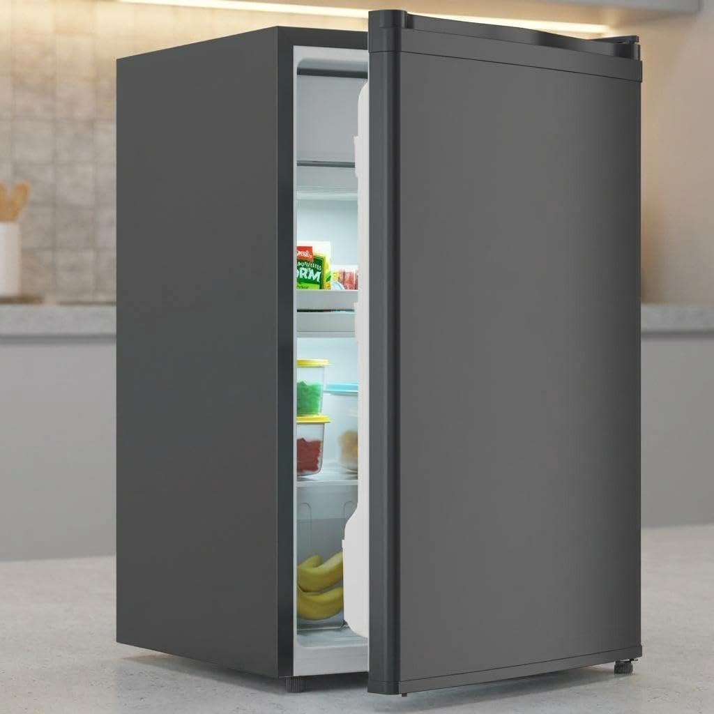 PrecisionAuto Compact 4.3 Cu ft Mini Fridge with Freezer, Adjustable Temperature, Removable Shelves and Crisper Drawer, Energy Efficient Quiet Refrigerator for Bedroom Office Dorm RV