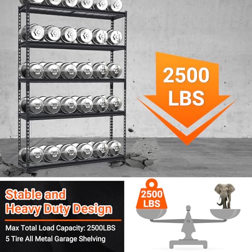 GarveeHome Heavy Duty Storage Shelves - 48x18in, 2500lbs Load Bearing, Durable Storage Shelves, Adjustable Height Garage Storage Shelving, Metal Storage Utility Rack Shelf Unit, Easy Assemble