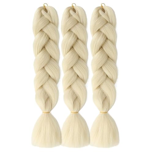 Miniatura 3 de Extensiones de cabello rubio trenzado de 24 pulgadas, 3 paquetes de cabello sintético Jumbo trenzado de alta temperatura para mujeres (613#)