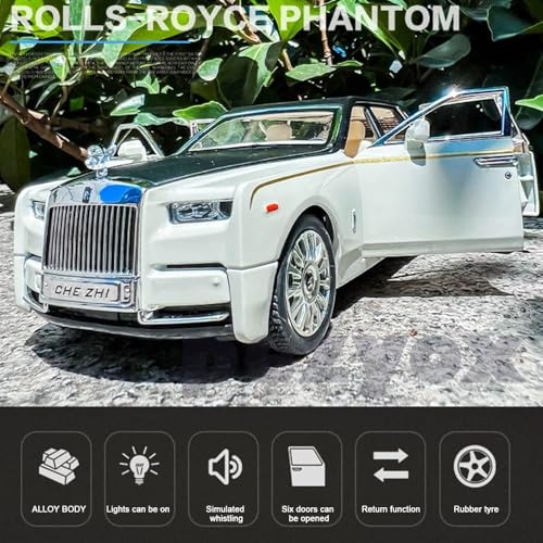 Image of 1 /24 Rolls-Royce Phantom Model Car,Zinc Alloy Pull Back Toy car with Sound and Light for Kids Boy Girl Gift. (White)