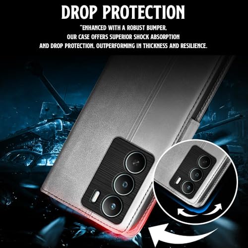 Image of WOW IMAGINE Shock Proof Flip Cover Back Case for Realme C75 | Realme C73 | Narzo 80 lite 5G | P3 Lite 5G (Magnetic Button Flip Case | Wallet Pockets & Stand | Leather Finish | (Stone Grey)