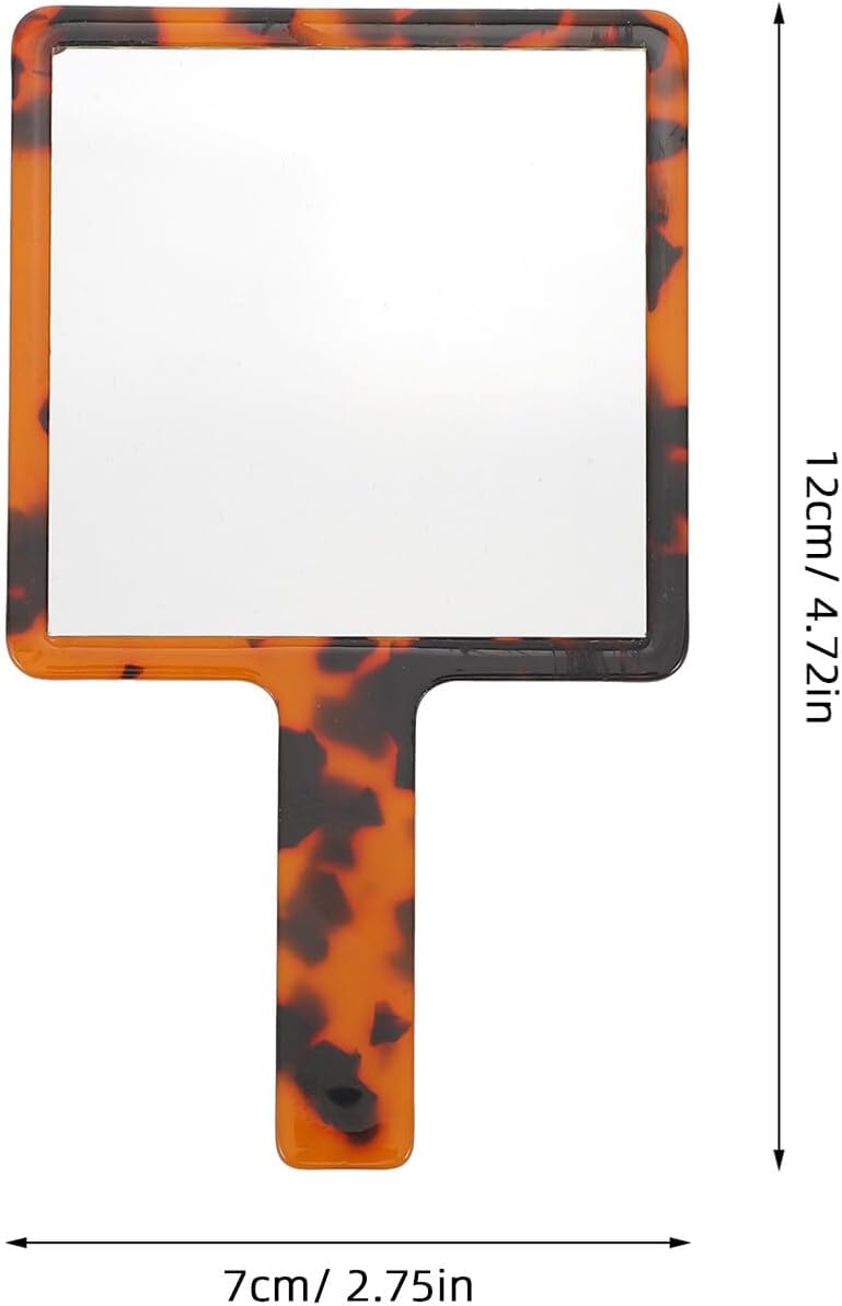 SOLUSTRE Leopard Acetate Glass Retro Handheld Makeup Mirror with Handle