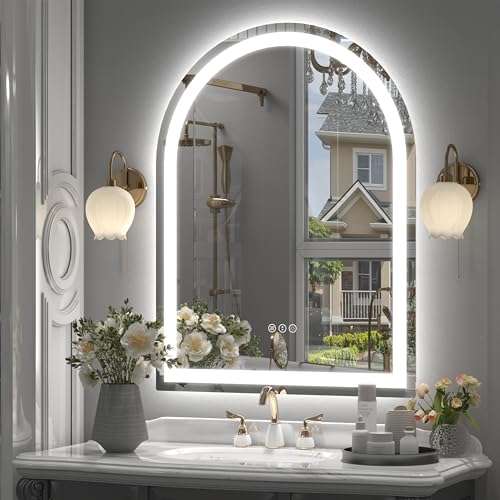 Image of 24x32 Inch Arched LED Bathroom Mirror with Lights