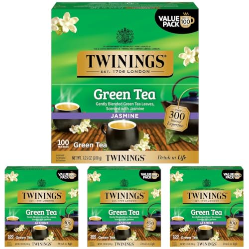 Image of Twinings Green Tea with Jasmine, Caffeinated, Tea Bags, Box, 100 Count (Pack of 4)