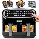 Duronic AF34 BK Set Friteuse à Air avec 1 grand tiroir de 10L et 2 petits tiroirs de 5L inclus | 10 Programmes de Cuisson Préréglés | Sans huile | Fonctions Sync Cook Sync Finish