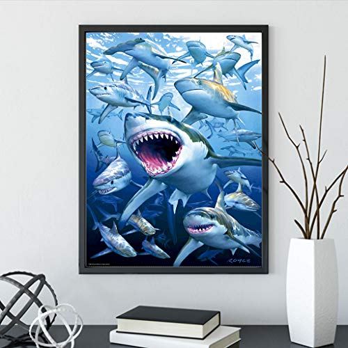 Dcidbei Rhinestone Diamond Painting, Diy 5D Diamond Painting By Number Kit Cute Shark Rhinestone Embroidery Cross Stitch Kits Supply Arts Craft Canvas Wall Decor Stickers Home Decor 12X16 Inches #TOP3