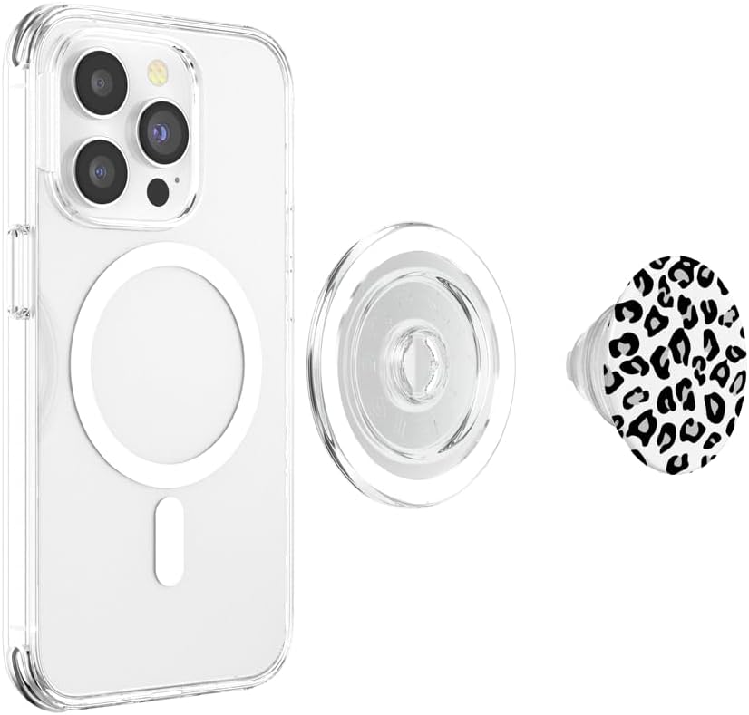 Cute Snow Leopard Black White Gray Cheetah Animal Print PopSockets Grip and Stand for Phones and Tablets PopSockets MagSafe PopGrip for iPhone