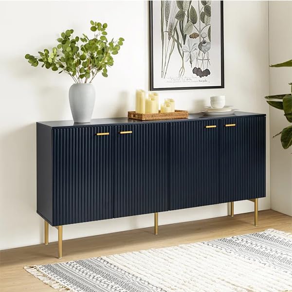 Heera Moti Vertical line Sideboard/Entertainment Unit/Console Unit (Finish :- Navy Blue Pu Paint) (Medium)