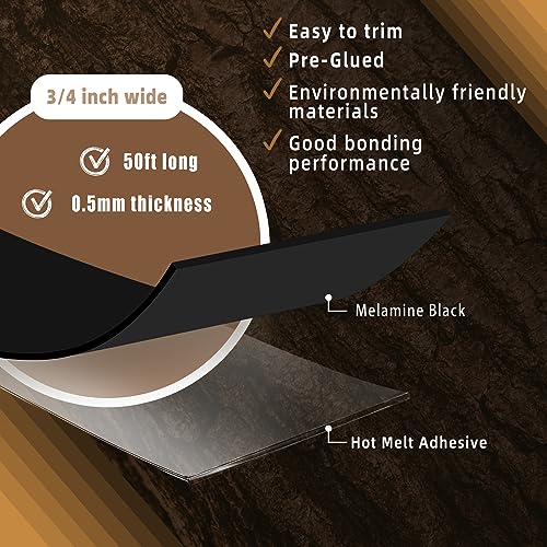 Image of GSCIT Club Black Edge Banding, 3 /4 inch x 50ft Melamine Edge Banding with Hot Melt Adhesive Pre-glued Edge Banding Flexible Edging for Plywood Cabinet Furniture
