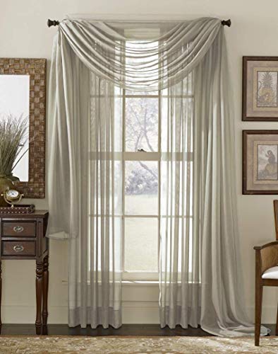 Beautiful 3 Pieces Window Elegant Sheer Voile Curtain Panels Drape Set Includes 2 Panels and 1 Window Scarf Valance (Grey, 84" Length)
