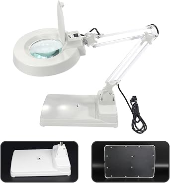 LED Magnifying Desk Lamp 5X Magnifier Light White Glass Super Bright Adjustable Desktop Lamp for Reading Desk Table Craft Task Workbench (5X Magnification)