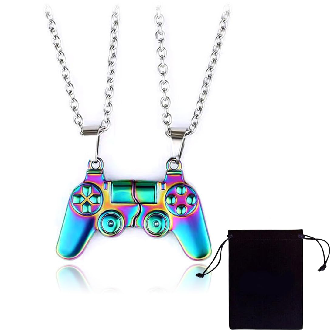LSUWDE2-Pack Magnet Couples Necklace, Magnetic Couple Gamepad Pendant Necklace, Split Magnetic Colorful Necklaces, Valentines Gifts for Boyfriend Girlfriend Husband Wife