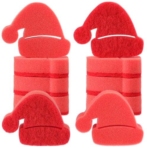 Image of Tioncy 12 Pack Christmas Hat Kitchen Sponges Bulk Red Christmas Hat Dual Sided Scrubber Sponges Dishwashing Kitchen Cleaning Accessories for Home Decor Household Supplies