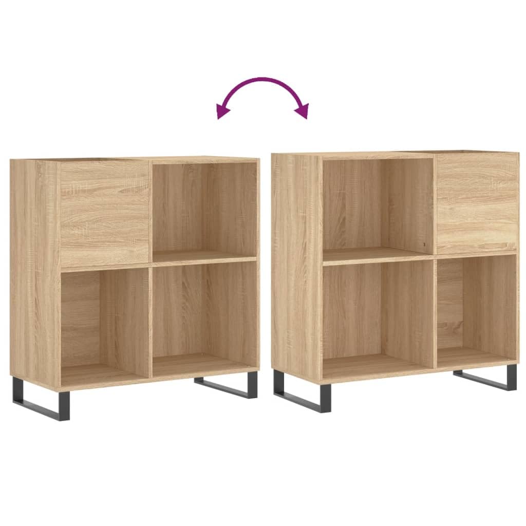 Armadio per dischi in rovere Sonoma, 84,5 x 38 x 89 cm, scaffale per dischi | Robusto armadio fonofonico per il soggiorno con molto spazio per LP e gambe in ferro stabili e spazio per il giradischi.