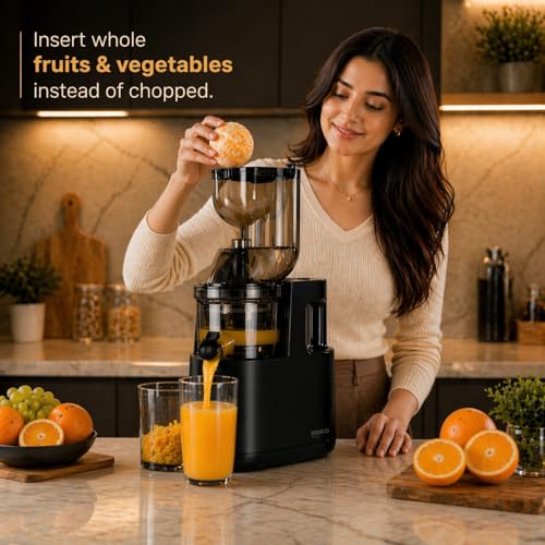 Image of IRIKO Cold Press Juicer, Slow Juicer with Wide Feed Chute, BPA-Free, Stainless Steel Filter, Safety Lock, Low Noise, Easy to Clean,
