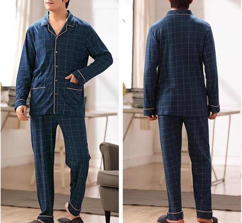 Men's Pajama Sets Simple Sleepwear Long Sleeve Cotton Top Pant Leisure Outwear Soft Loungewear 01 4XL3