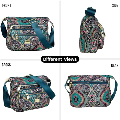 Image of Storite Women's Crossbody Sling Bag | Multi Pocket Lightweight Shoulder Bag | Adjustable Strap Travel Messenger Bag | Boho Design Casual Everyday Purse