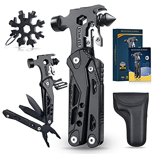 WayinTop Werkzeug Geschenke für Männer, 37 in 1 Taschenwerkzeug Multi-Tool Hammer mit Schneeflocken Multitool Kit, Multifunktionswerkzeuge Mini Klauenhammer für Camping Notfall und Überleben im Freien