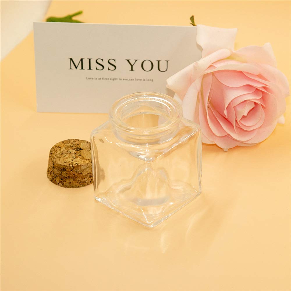 Amazon.co.jp: 50 ml正方形透明ガラス瓶コルク栓付き、木製栓付き