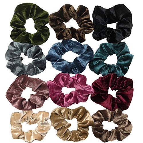 Shiaon 12 Colors Velvet Scrunchies for Hair Elastic Hair Bands Scrunchy Hair Ties Ropes Scrunchie for Women or Girls Hair Accessories Ponytail Holder - 12 Bright Solid Colors