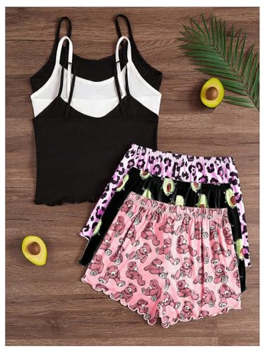 SOLY HUX Pajama Sets for Women 6 Piece Cute Graphic Print Sleepwear Cami Top and Shorts Loungewear2