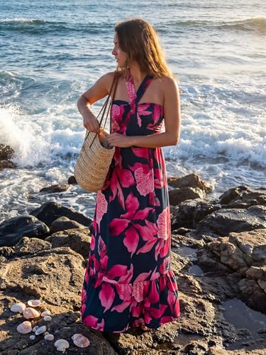 Image of GRACE KARIN Womens Summer Floral Dresses 2026 Boho Maxi Dress Flowy Halter Sundress Casual Vacation Beach Clothes with Pocket