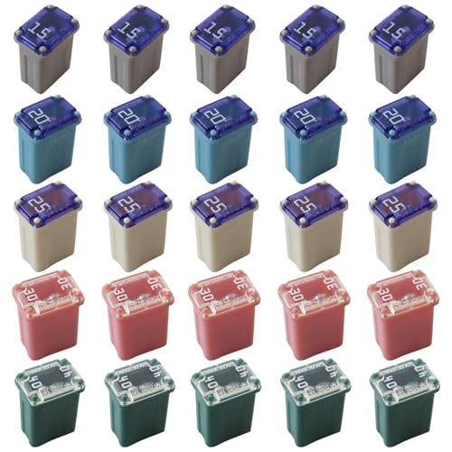 Kit de fusibles automotrices M-CASE nuevos, paquete de 25 fusibles microcartucho multicolor de 15 a 40 A para autos y SUV miniatura 3