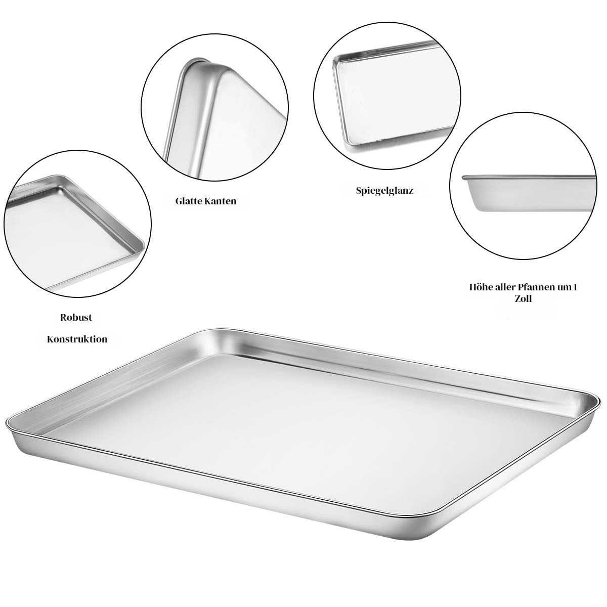 Wildone Baking Sheet Set of 2, Edelstahl Ofenblech Kuchenblech, Größe 30.5 x 25.4 x 2.5 CM, Ungiftig ＆Gesund, Leicht zu Reinigen＆Spülmaschinenfest