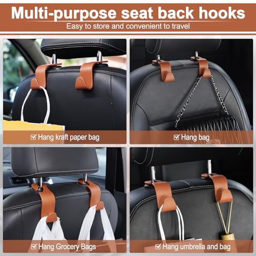 Image of LivTee Car Seat Headrest Hook, Auto Seat Hook Hangers Organizer Interior Accessories for Purse Coats Umbrellas Grocery Bags Handbag, 4-Pack - Blown