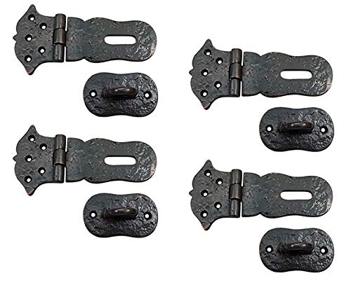 Image of Adonai Hardware inchParan inch Heavy Duty Cast Iron Safety Locking Hasp and Staple (6 inch x 4 Pack, Oil Rubbed Bronze) for Vintage Pirates Treasure Chest, Trunks, Wooden Jewelry Box, Cases, Furniture and Sheds