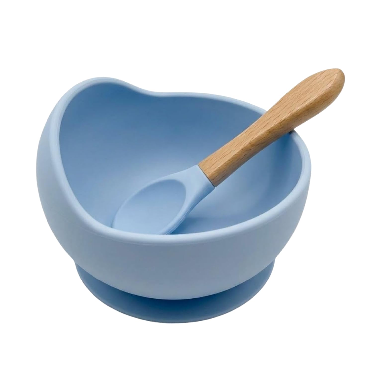 P Plus International BPA-Free, Microwave & Dishwasher Safe Baby Feeding Silicone Suction Bowl with Wooden Handle Spoon – Soft Spoons for Self-Feedings, Non-Slip Strong Base. (Set of 1, Sky-Blue)-image-19