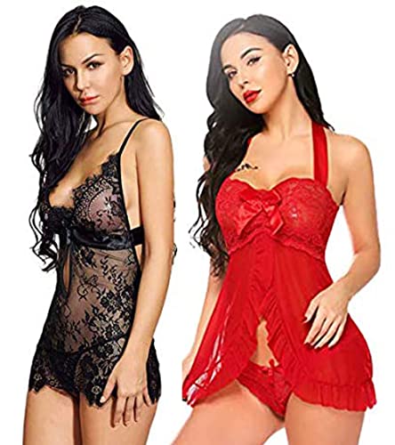 Image of Love Maker Soft Spandex Net Women Babydoll Honeymoon Nightwears Combo Small to 3XL