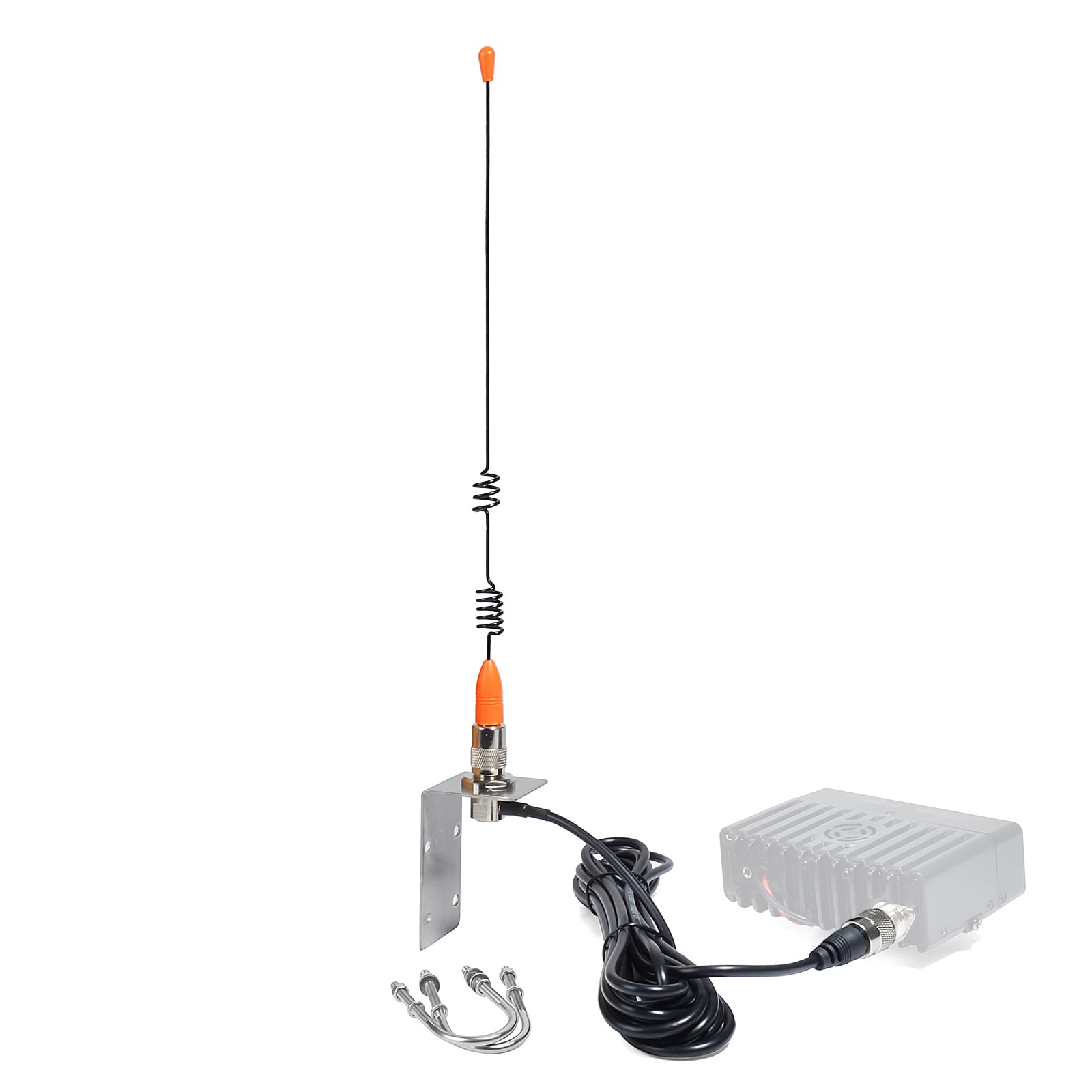 VHF - Antenna per barca, 156-163 Mhz, con cavo coassiale RG58 da 5 m e staffa parafango a forma di L, per radio mobile nave, yacht (orange)