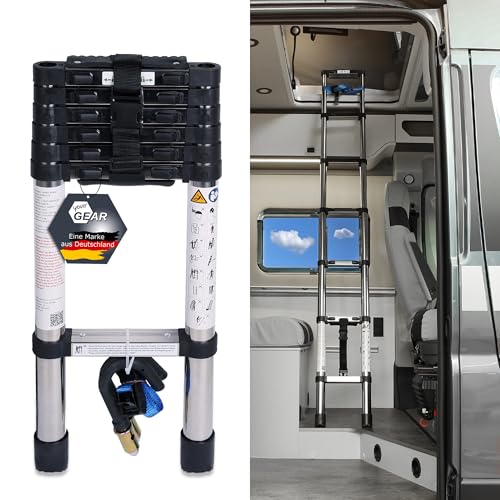 your GEAR Pescara - 2 m Teleskopleiter aus Stahl, max150 kg, schmale Leiter für Wohnmobil Camper und Kastenwagen Hubdach