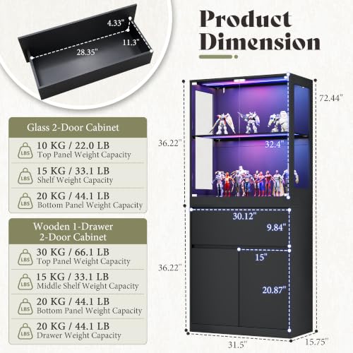 Image of AMERLIFE Modular DIY RGB 5-Tier Display Cabinet, 32 x 16 x 72.5 Inch