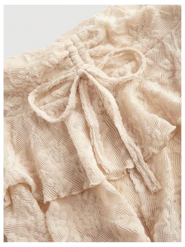 MakeMeChic Women's Tiered Layered Cake Skirt Drawstring Side Ruffle Hem Mini Skirts3